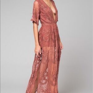 Honey Punch Rust Lace Maxi Dress